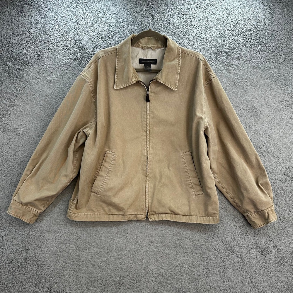 Banana Republic Mens Large Tan Khaki Cotton Canvas Full Zip Harrington Jacket